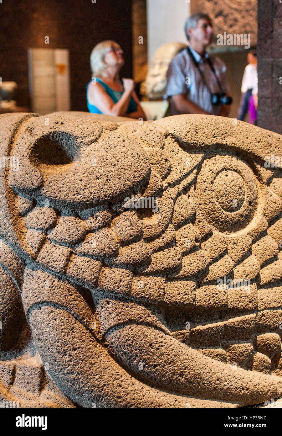 `Cabeza de serpiente emplumada´, Feathered Serpent Head from Tenochtitlan, snake, National Museum of Anthropology. Mexico City. Mexico Stock Photo
